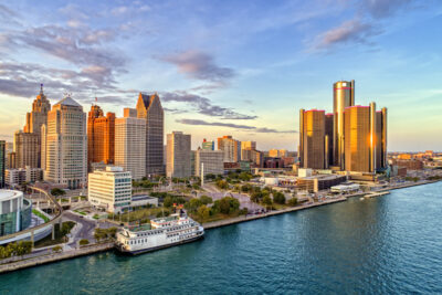 Blick auf die Stadt Detroit am Detroit River